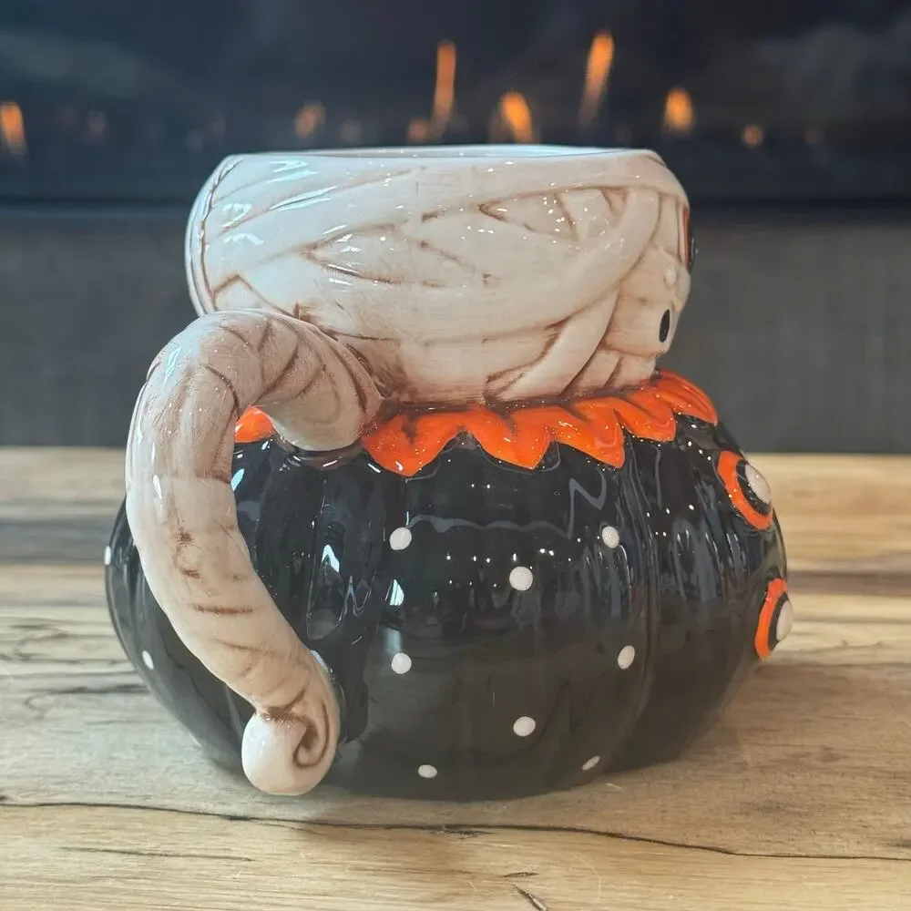 Johanna Parker Designs Halloween Mummy Pumpkin Mug Transpac Ceramic Folk Art New